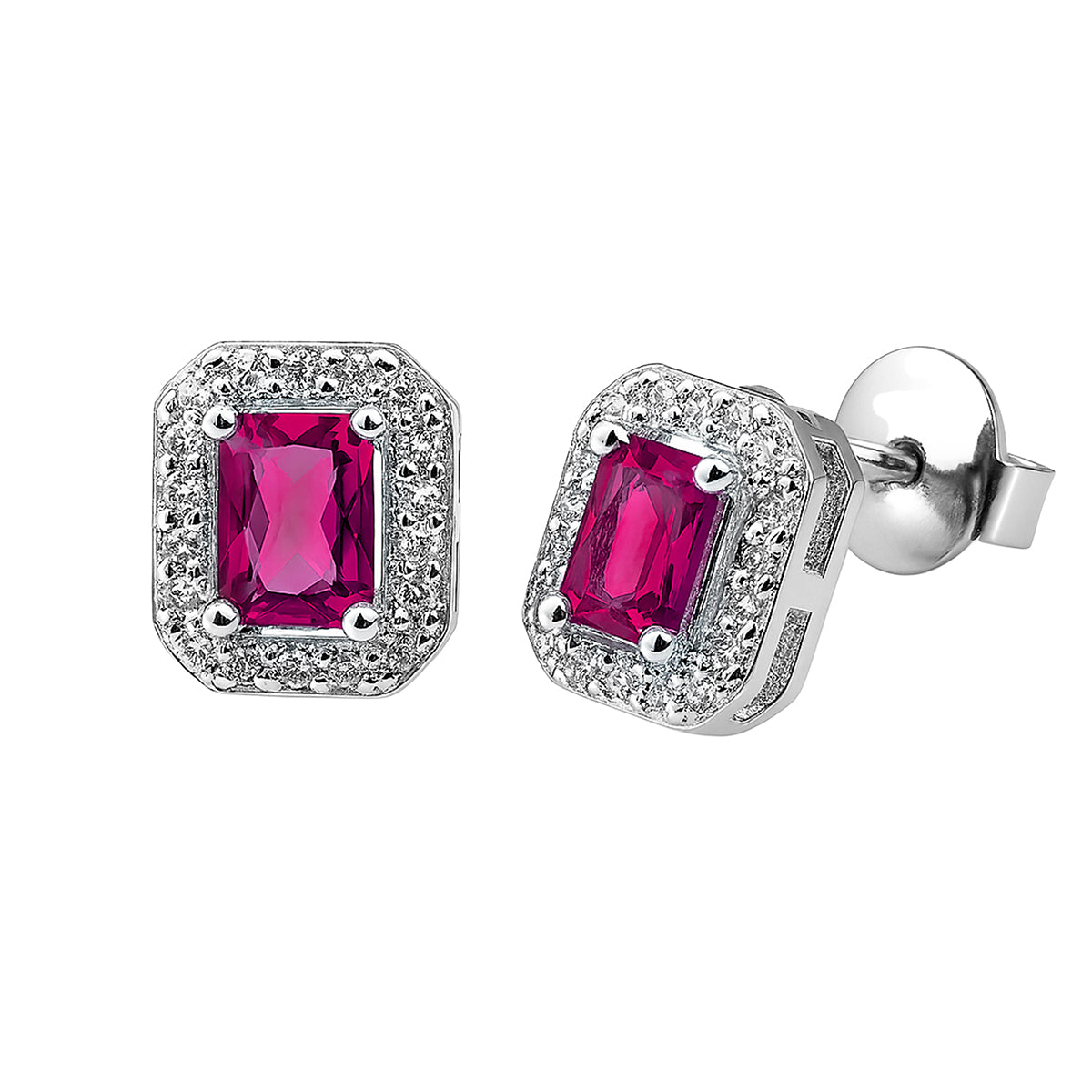 Broquel Circonia Rectangular Mediana con Micro Circonias Plata .925 con Baño de Rodio