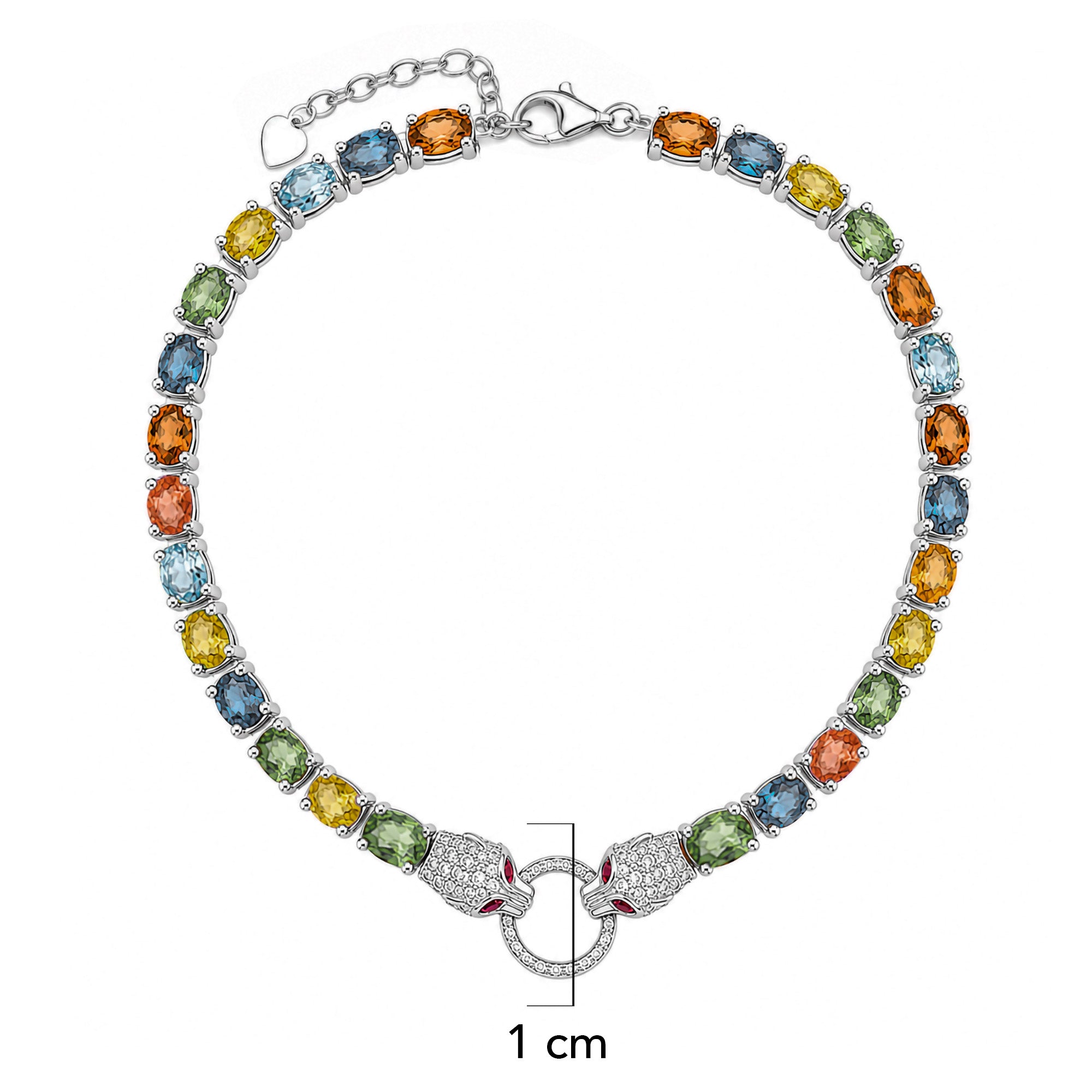 Pulsera Piedras Preciosas Jaguares Encontrados con Circonias y Extensión, Plata .925 con Rodio