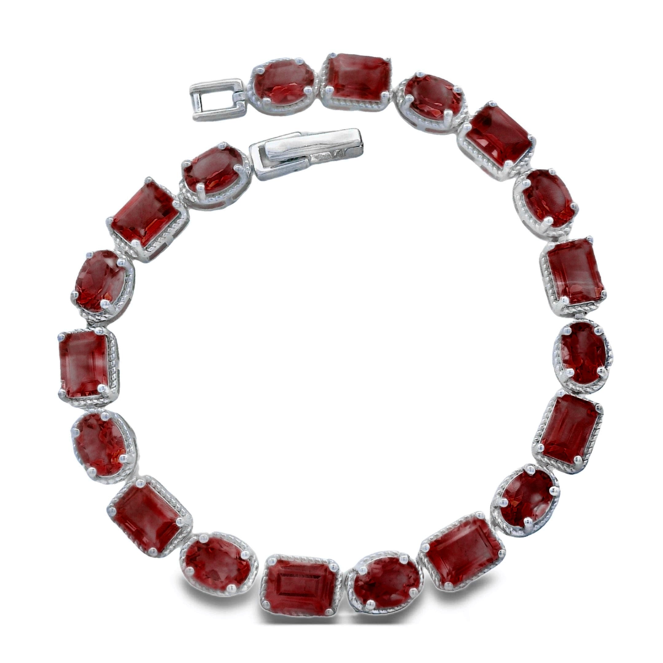 Pulsera Piedra Preciosa Granate Plata .925 con Baño de Rodio