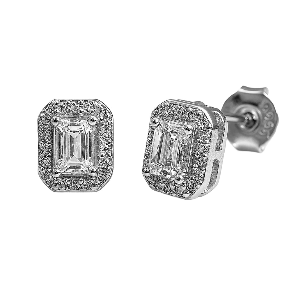 Broquel Circonia Rectangular Mediana con Micro Circonias Plata .925 con Baño de Rodio