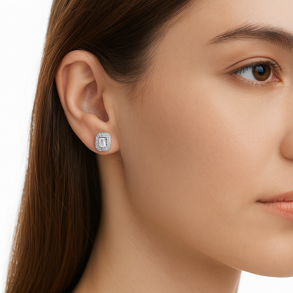 Broquel Circonia Rectangular Grande con Micro Circonias Plata .925 con Rodio