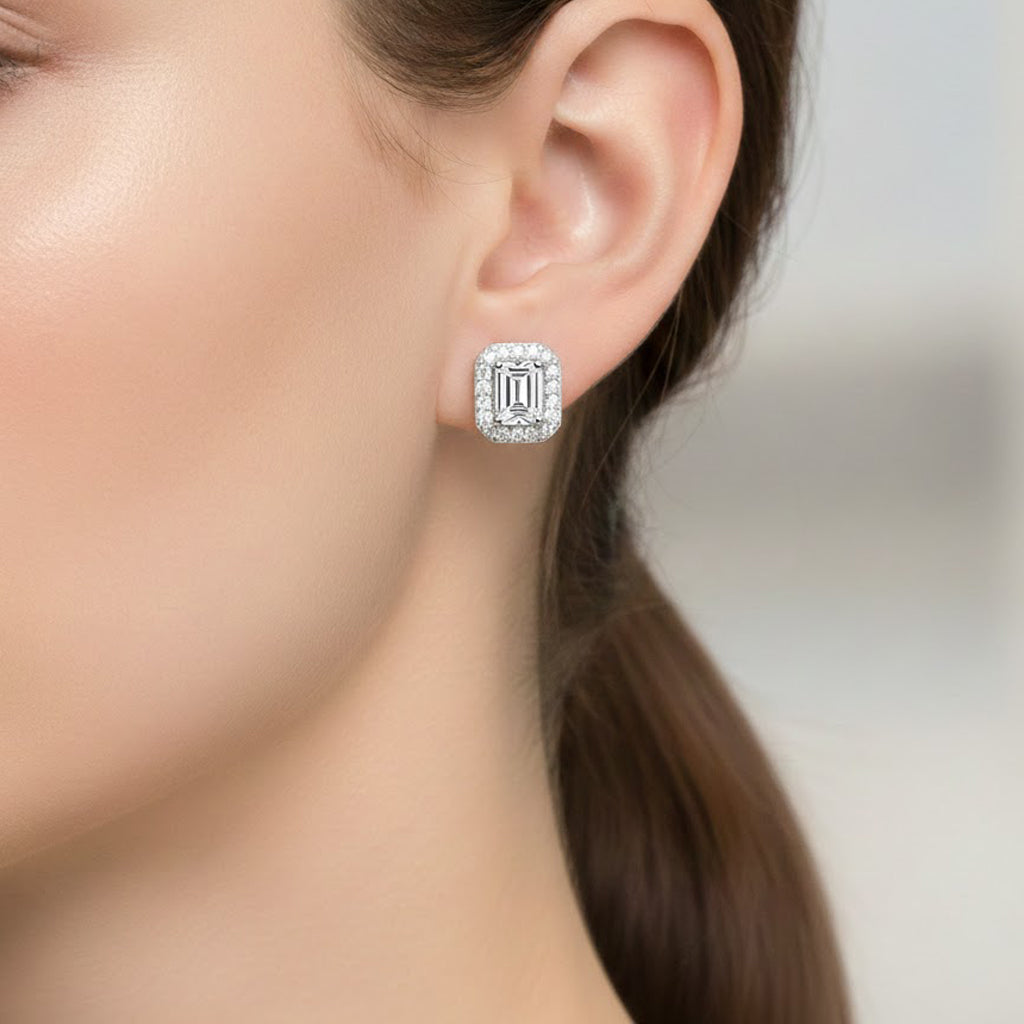 Broquel Circonia Rectangular Grande con Micro Circonias Plata .925 con Rodio