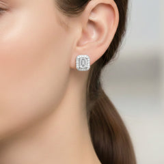 Broquel Circonia Rectangular Grande con Micro Circonias Plata .925 con Rodio