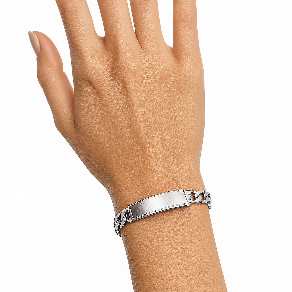 Esclava con Cadena Estilo Cubana Diamantada con Broche de Caja Plata .925