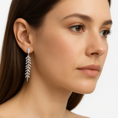 Arete Largo Hojas con Circonias Plata .925