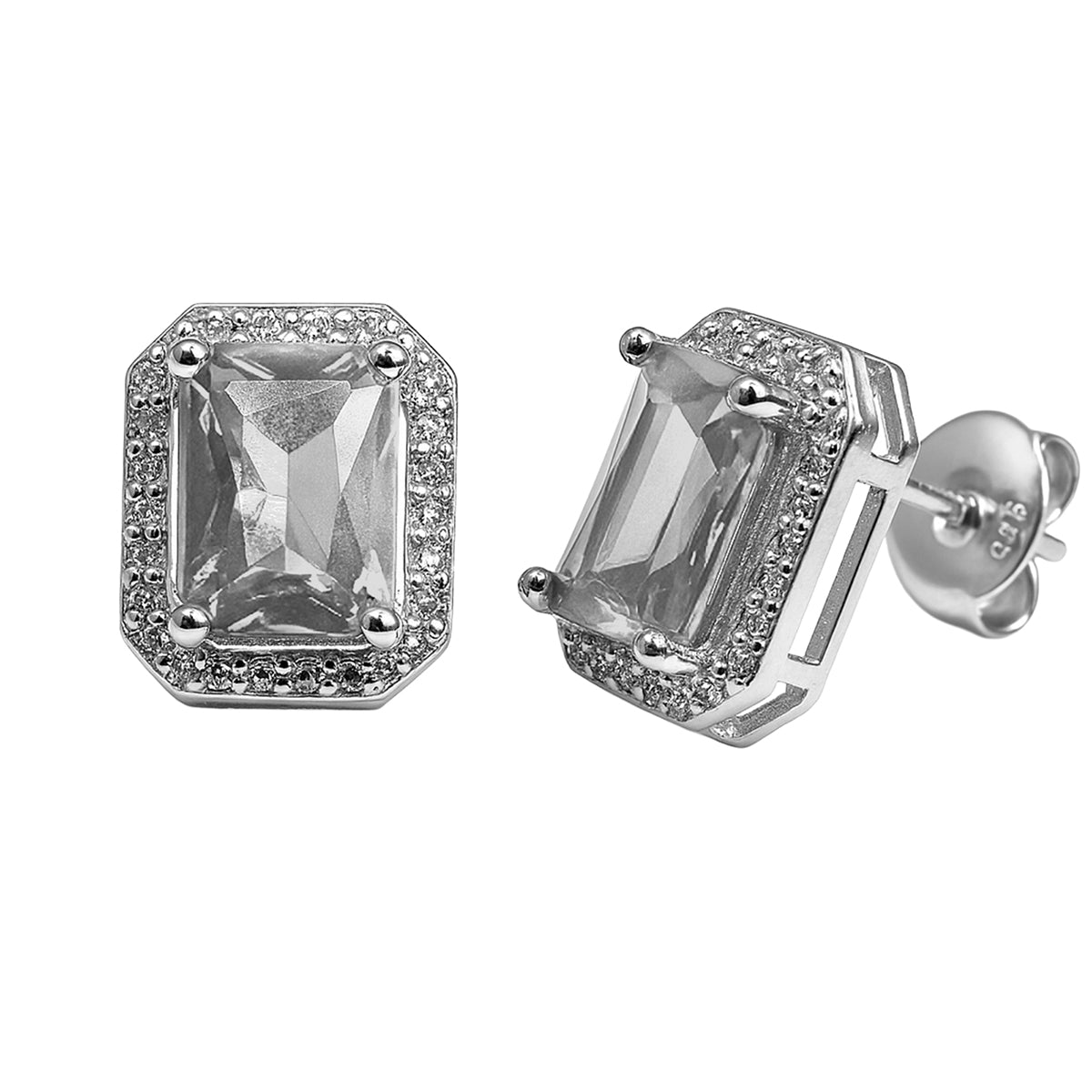 Broquel Circonia Rectangular Grande con Micro Circonias Plata .925 con Baño de Rodio