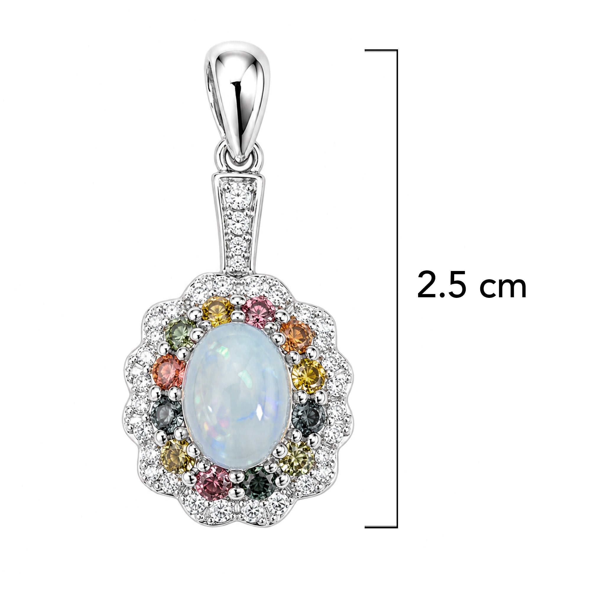 Dije Piedras Preciosas Flor Ópalo de Etiopía con Citrino, Zafiro y Circonias Blancas, Plata .925 con Baño de Rodio