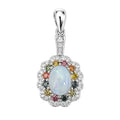 Dije Piedras Preciosas Flor Ópalo de Etiopía con Citrino, Zafiro y Circonias Blancas, Plata .925 con Baño de Rodio