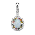 Dije Piedras Preciosas Flor Ópalo de Etiopía con Citrino, Zafiro y Circonias Blancas, Plata .925 con Baño de Rodio