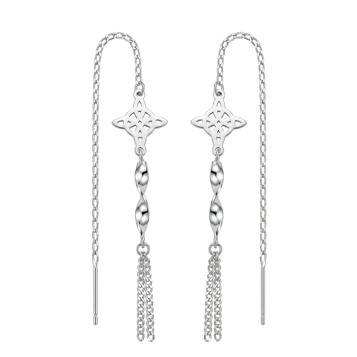 Arete Largo Estilo Violador Nudo de Bruja Hecho a Mano Plata .925