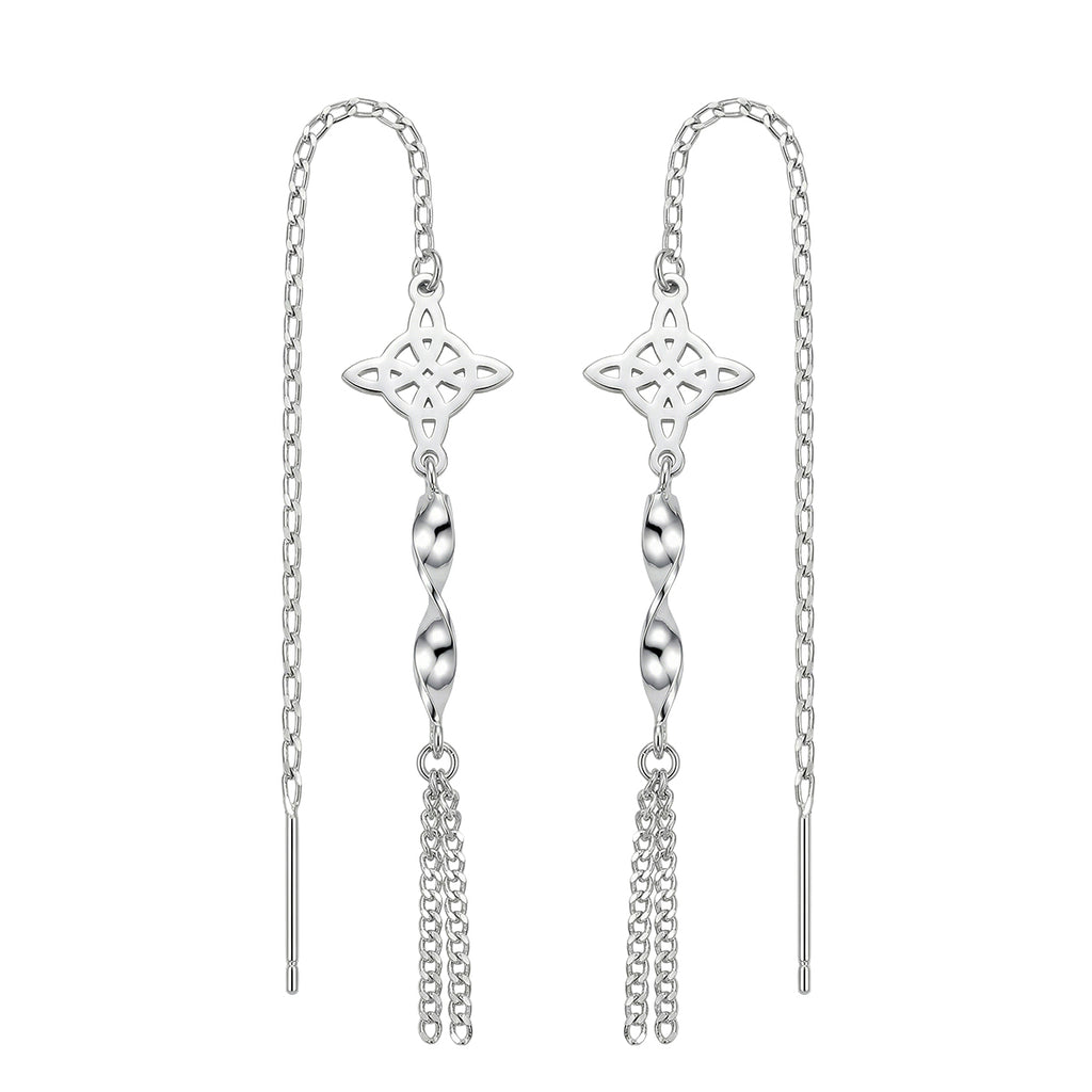 Arete Largo Estilo Violador Nudo de Bruja Hecho a Mano Plata .925
