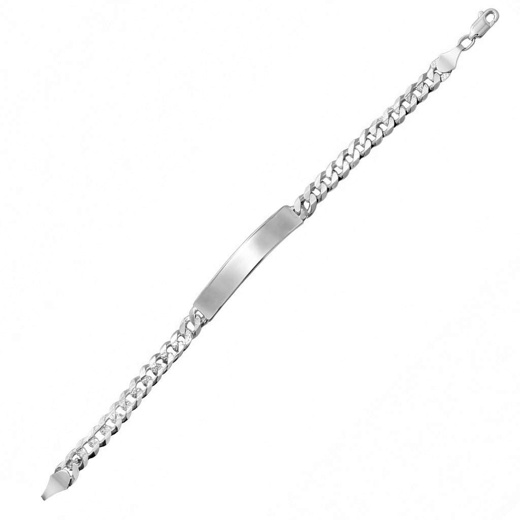 Pulsera Esclava Placa Lisa 22 cm 6 mm con Cadena Cubana Diamantada Plata .925