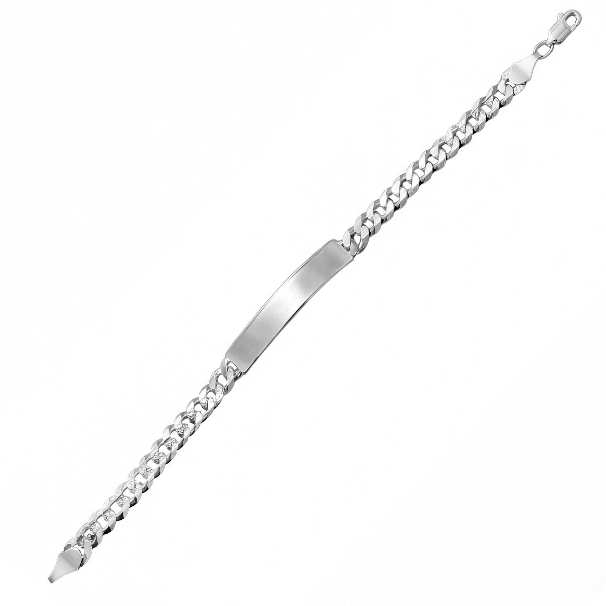 Pulsera Esclava Placa Lisa 22 cm 6 mm con Cadena Cubana Diamantada Plata .925