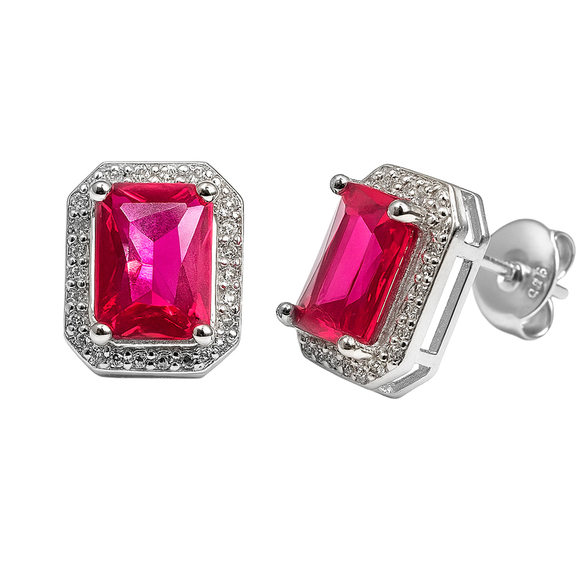 Broquel Circonia Rectangular Grande con Micro Circonias Plata .925 con Rodio