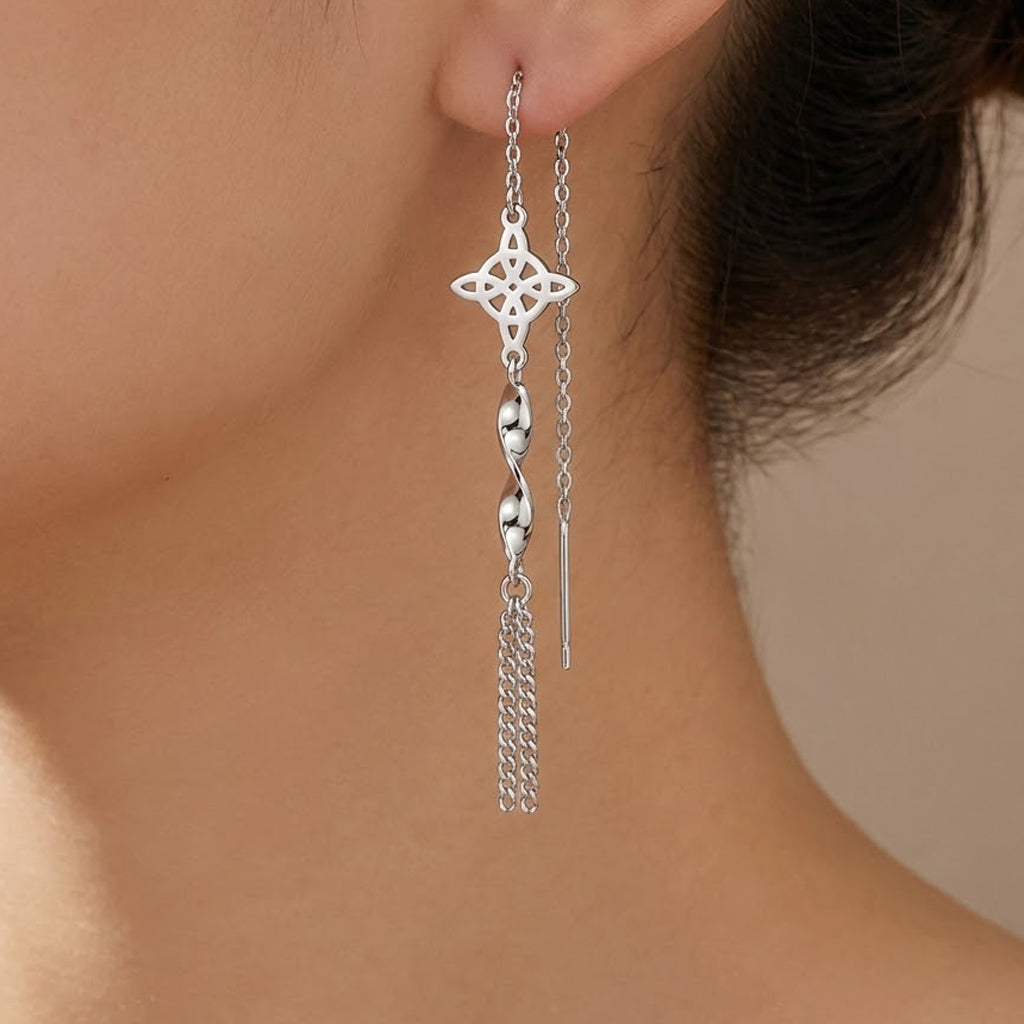 Arete Largo Estilo Violador Nudo de Bruja Hecho a Mano Plata .925