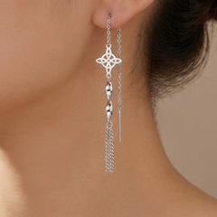 Arete Largo Estilo Violador Nudo de Bruja Hecho a Mano Plata .925