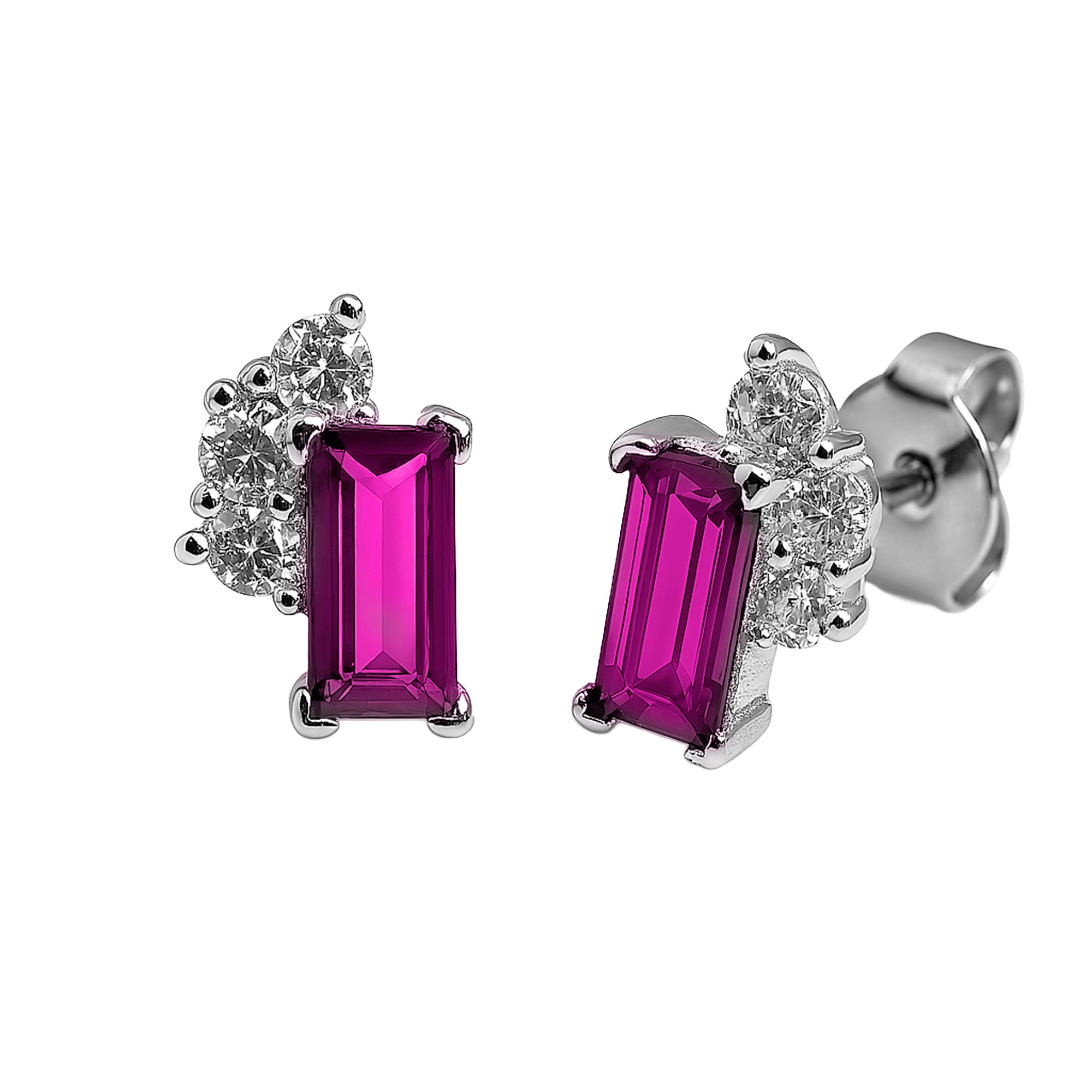 Broquel Rectangulo Circonia Baguette con 3 Circonias Redondas Plata .925 con Rodio