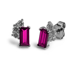 Broquel Rectangulo Circonia Baguette con 3 Circonias Redondas Plata .925 con Rodio