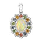 Dije Piedras Preciosas Maxi Flor Ópalo de Etiopía con Citrino, Peridot, Turmalina, Zafiro y Circonias Blancas, Plata .925 con Baño de Rodio.