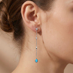 Arete Largo con Piedra Ópalo y Circonias Plata .925 con Rodio