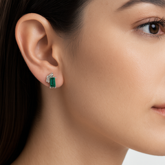 Broquel Rectangulo Circonia Baguette con 3 Circonias Redondas Plata .925 con Rodio