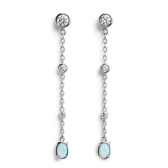 Arete Largo con Piedra Ópalo y Circonias Plata .925 con Rodio