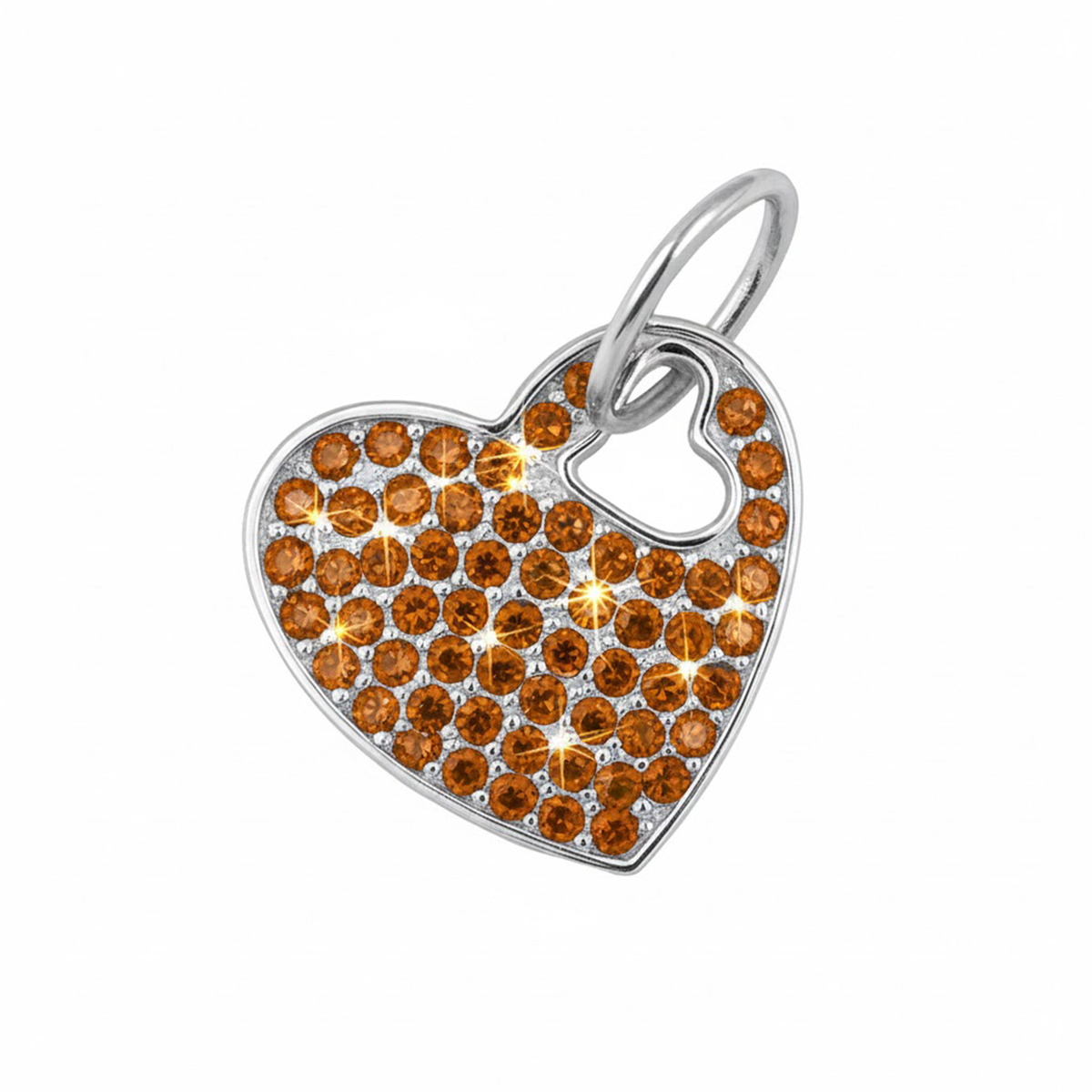Dije de Corazón con Micro Circonias Naranjas de 2.5cm Plata .925