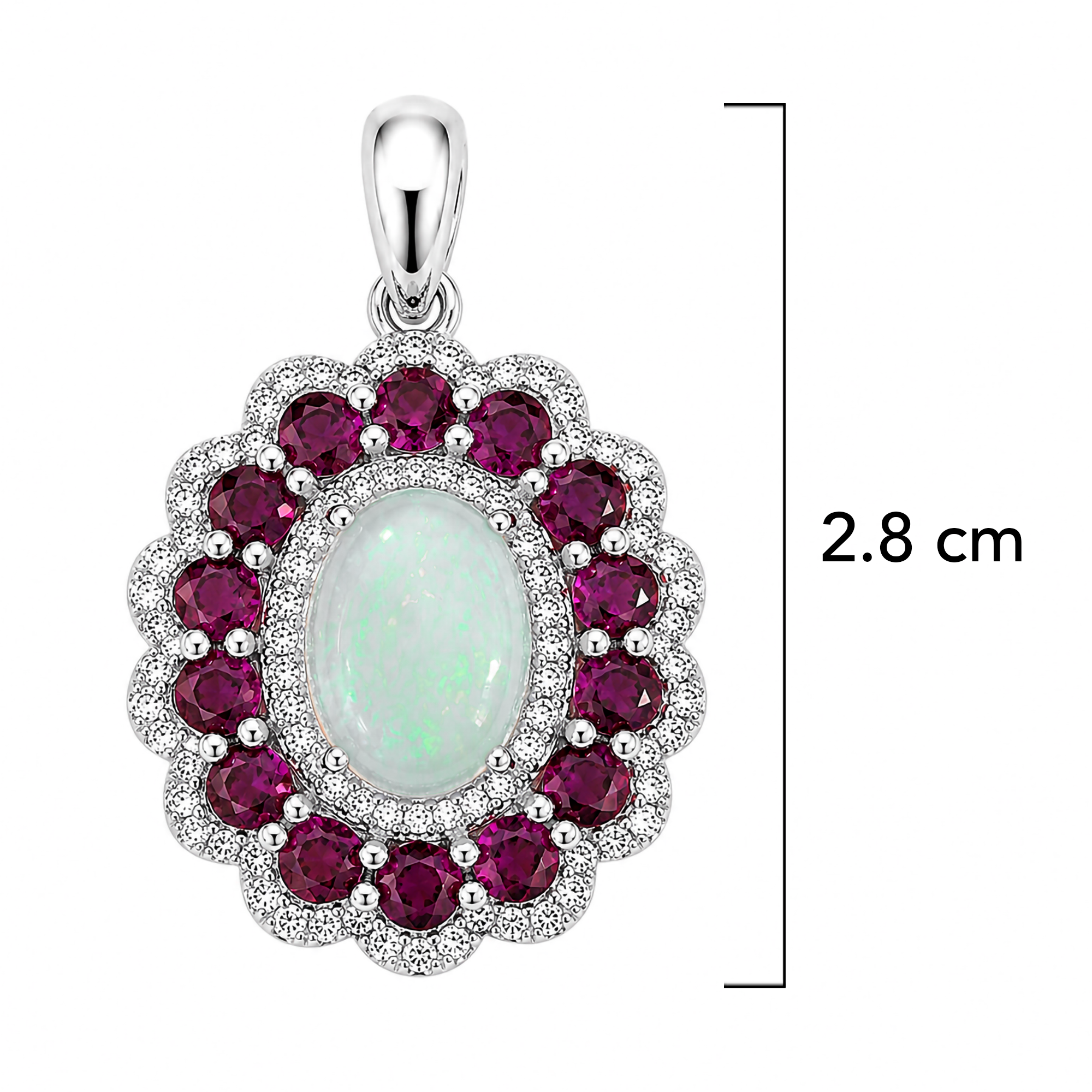 Dije Piedras Preciosas Maxi Flor Ópalo de Etiopía con Rubí, Plata .925 con Baño de Rodio