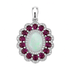 Dije Piedras Preciosas Maxi Flor Ópalo de Etiopía con Rubí, Plata .925 con Baño de Rodio