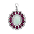 Dije Piedras Preciosas Maxi Flor Ópalo de Etiopía con Rubí, Plata .925 con Baño de Rodio