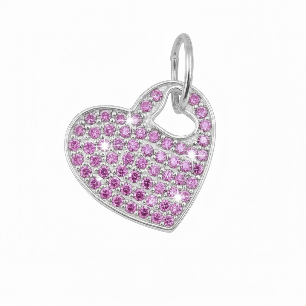 Dije de Corazón con Micro Circonias de 2.5cm Plata .925