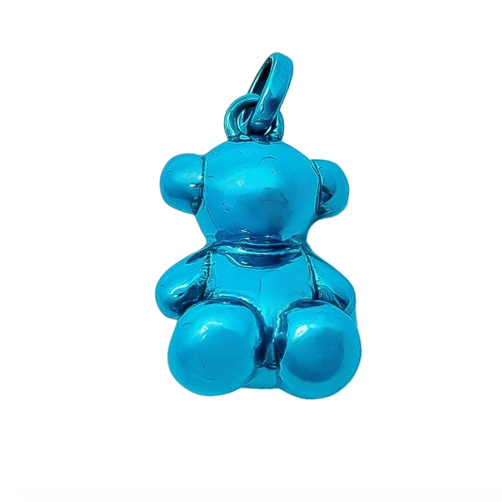 Dije Oso 1.1 Bombeado Macizo Bañado en Esmalte Azul Turquesa, Plata 925