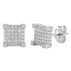 Arete Broquel Cubo Micro Circonias Plata .925 con Baño de Rodio
