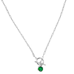 Collar Circonia de .6mm con Broche T y Cadena Paper Clip Plata .925 con Rodio