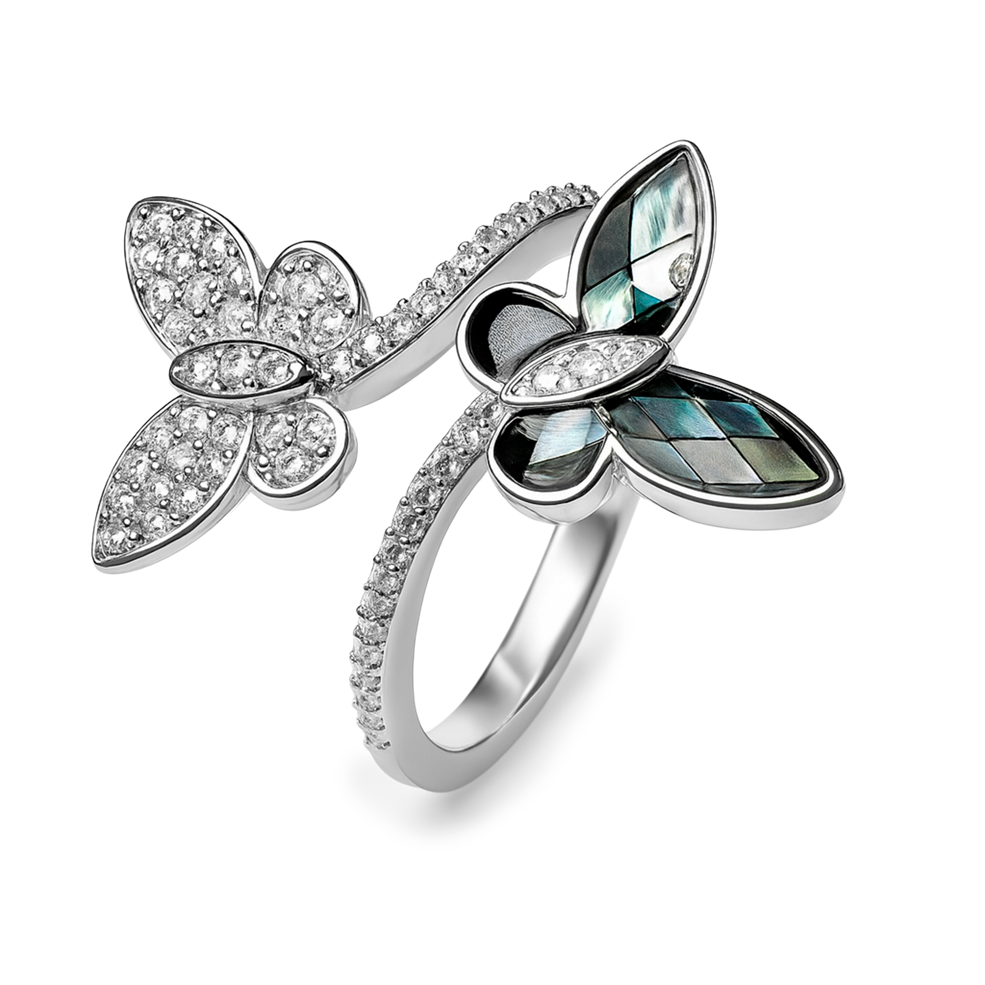 Anillo Encontrado Mariposa con Micro Circonias y Ópalo Plata .925