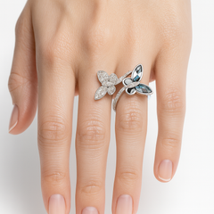 Anillo Encontrado Mariposa con Micro Circonias y Ópalo Plata .925