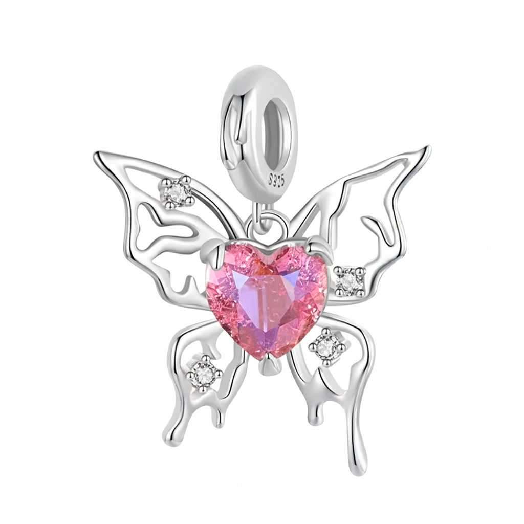 Charm Inspirado Pan 1:1 Circonia Corazón con Alas Plata .925