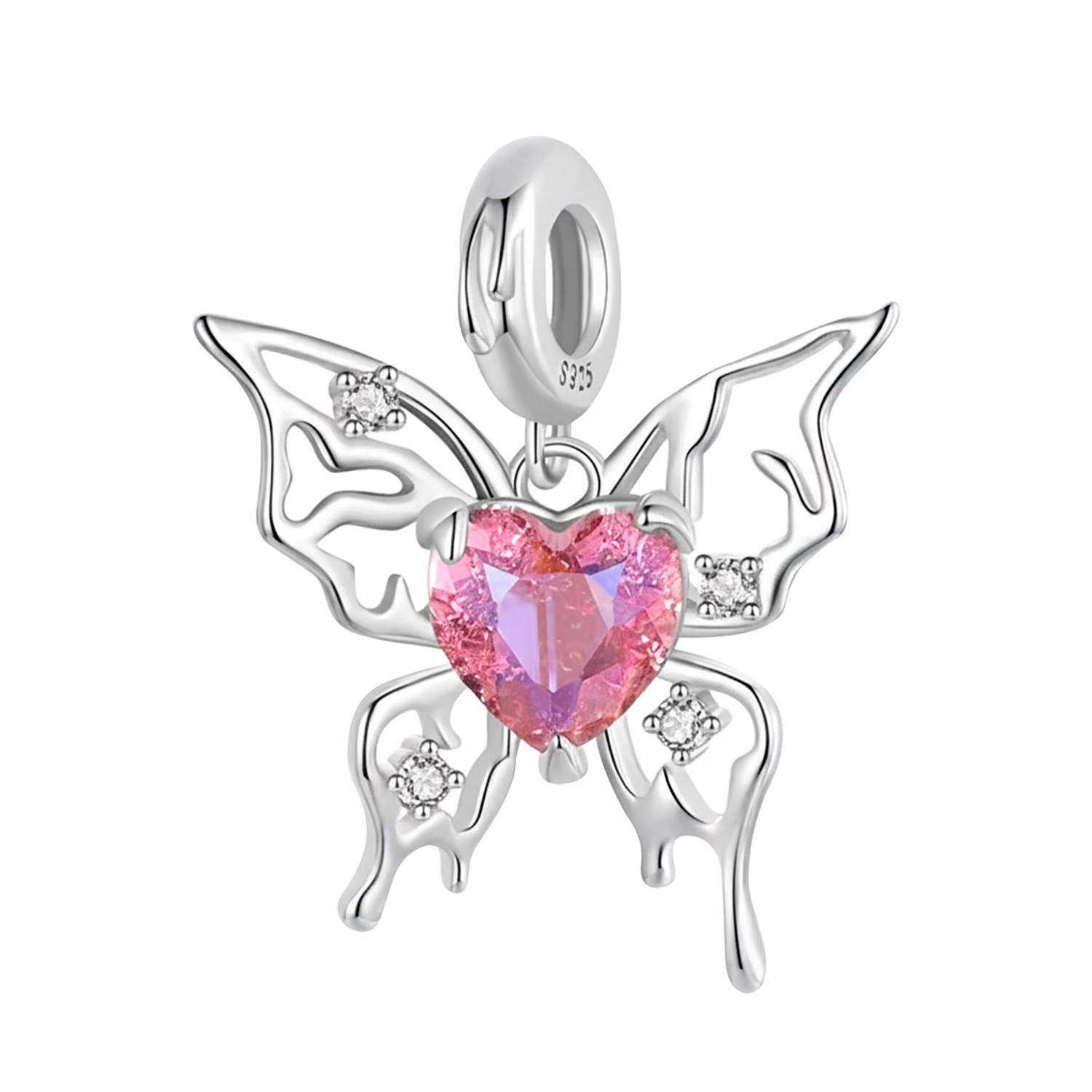 Charm Inspirado Pan 1:1 Circonia Corazón con Alas Plata .925