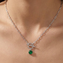 Collar Circonia de .6mm con Broche T y Cadena Paper Clip Plata .925 con Rodio