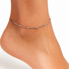 Tobillera Bolitas Con Cadena Cola de Rata Plata .925