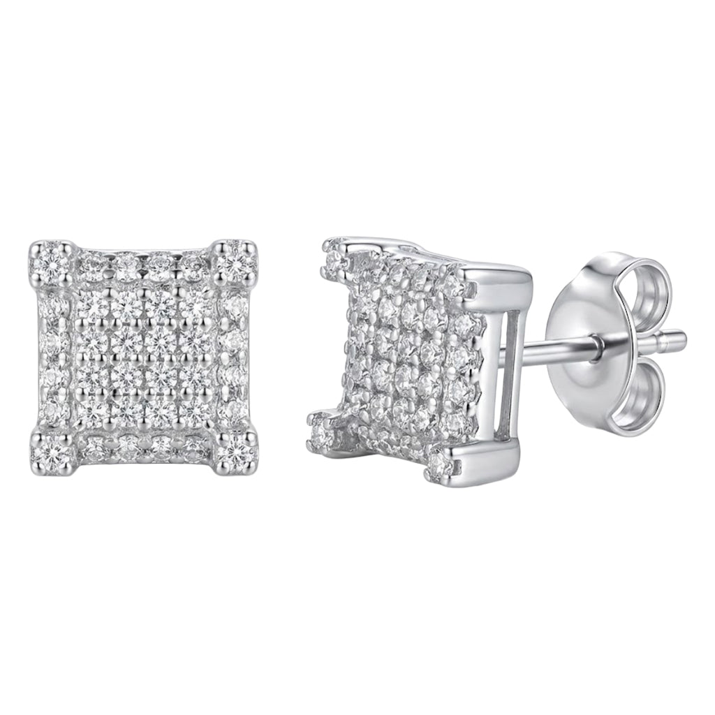 Broquel Cubo Micro Circonias Plata .925 con Rodio