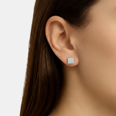 Broquel Cubo Micro Circonias Plata .925 con Rodio