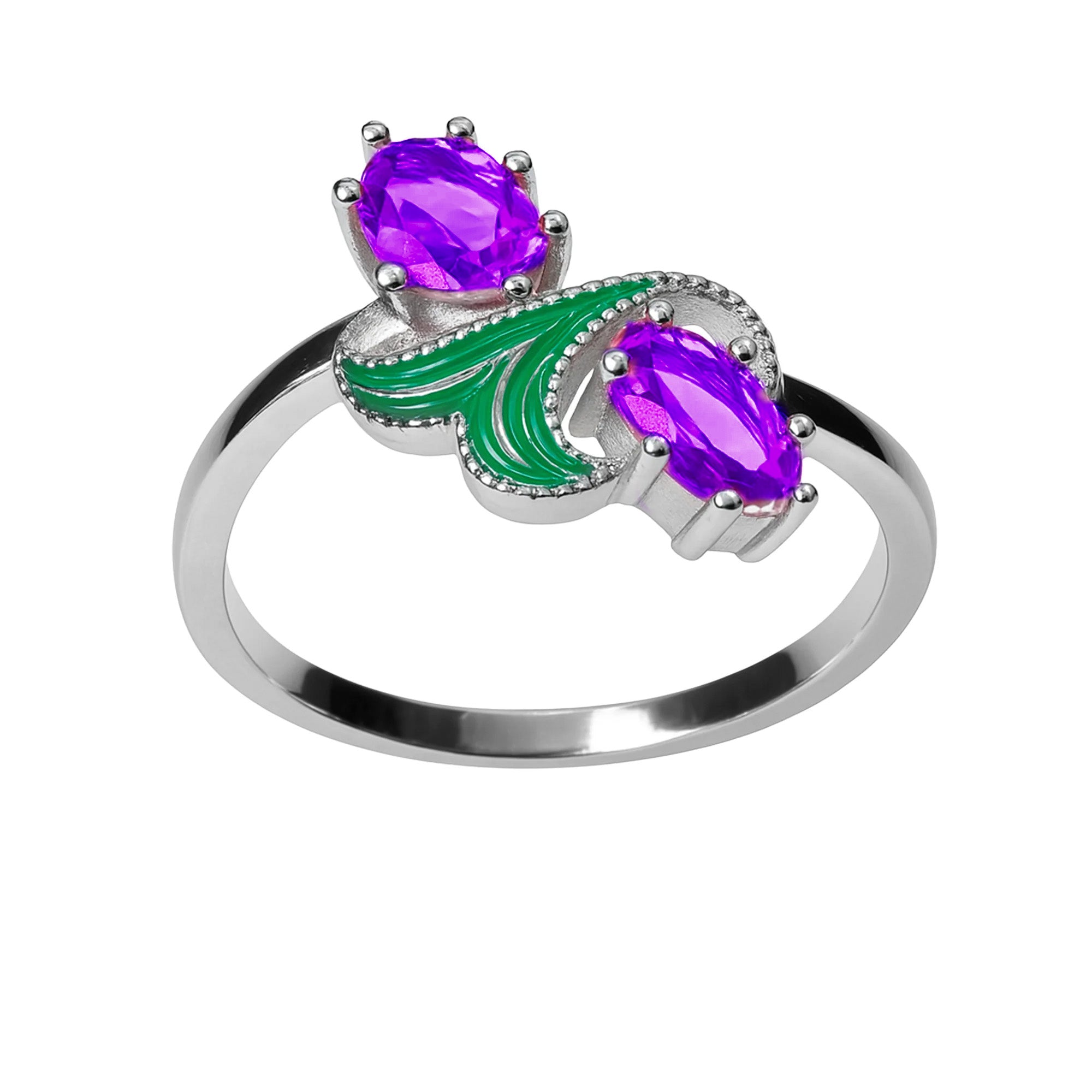 Anillo Circonia Morado Con Esmalte Plata .925 Con Baño De Rodio
