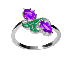 Anillo Circonia Morado Con Esmalte Plata .925 Con Baño De Rodio
