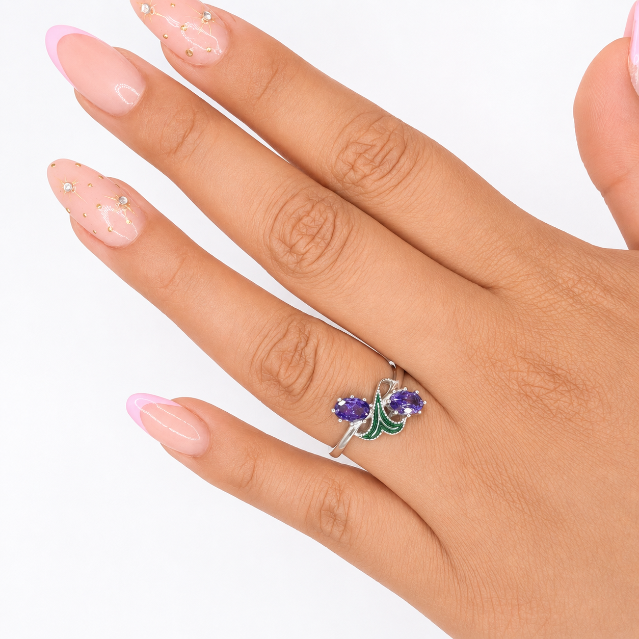 Anillo Circonia Morado Con Esmalte Plata .925 Con Baño De Rodio