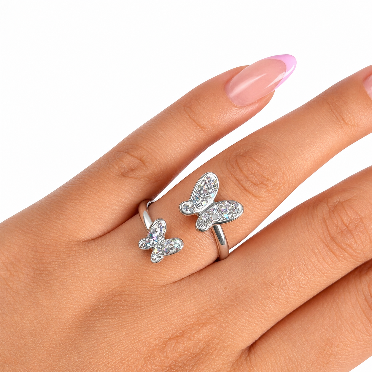 Anillo Doble Mariposa con Cristales Plata .925