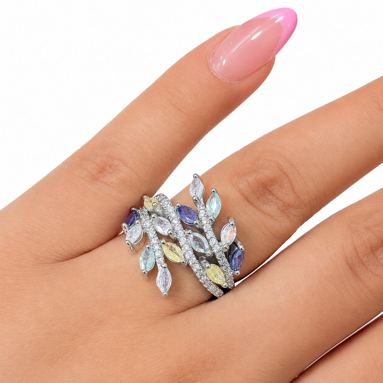 Anillo Circonia Ice Con Micro Circonias Plata .925 Con Baño De Rodio