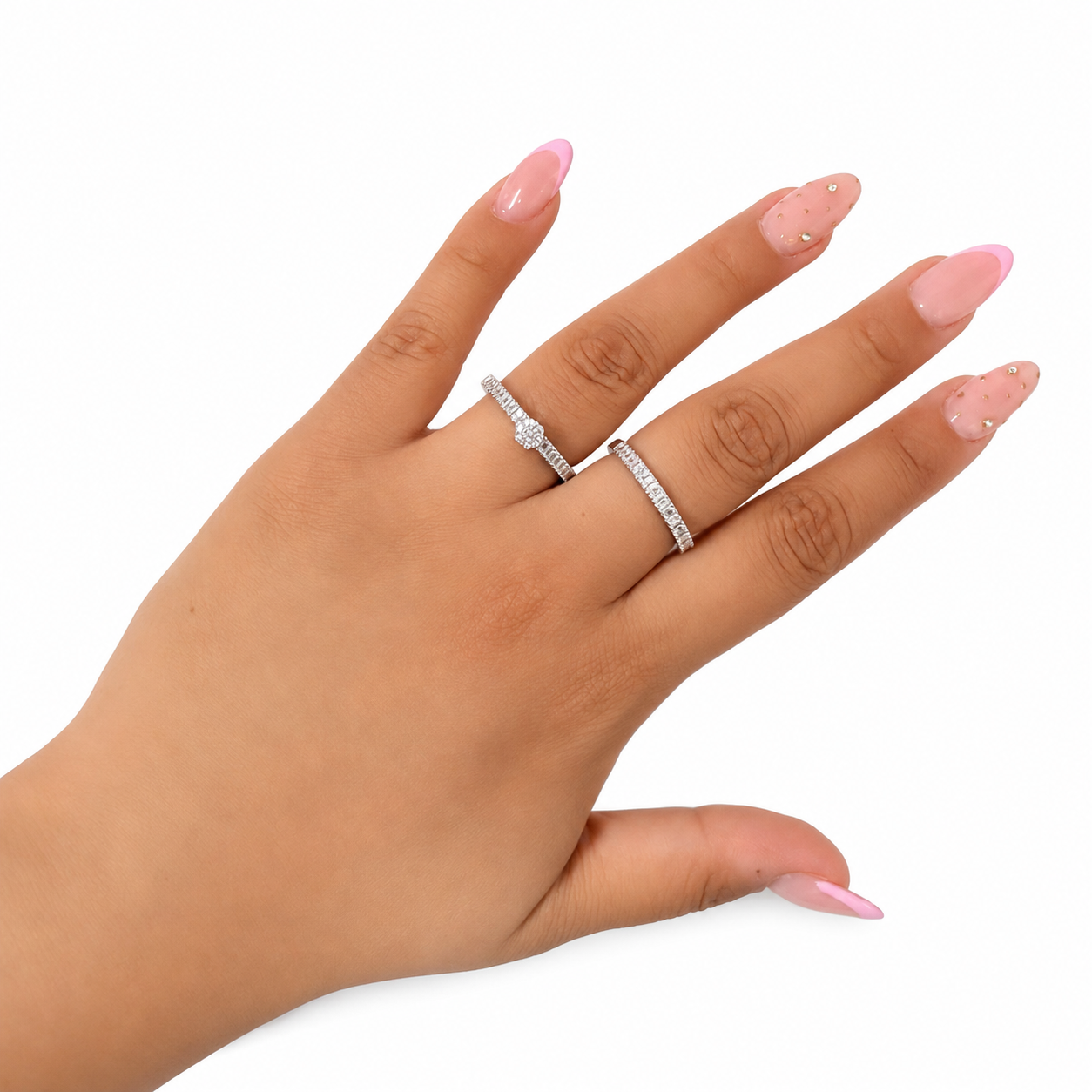 Anillo Alianza Con Micro Circonias Y Circonias Baguette Plata .925 Con Baño De Rodio
