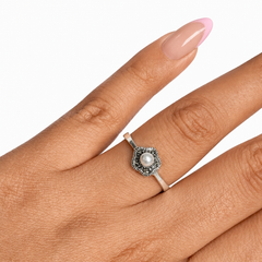 Anillo Marquesita Perla Natural Plata .925