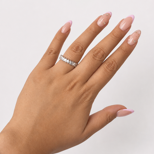 Anillo Churumbela Circonia Baguette Plata .925 con Baño de Rodio